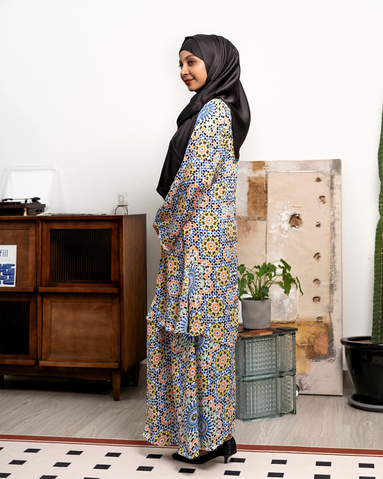 Buy 1 Free 1 - Mosaic Blue Loose Cut Raya Kurung - Baju Kurung Set - Image 2